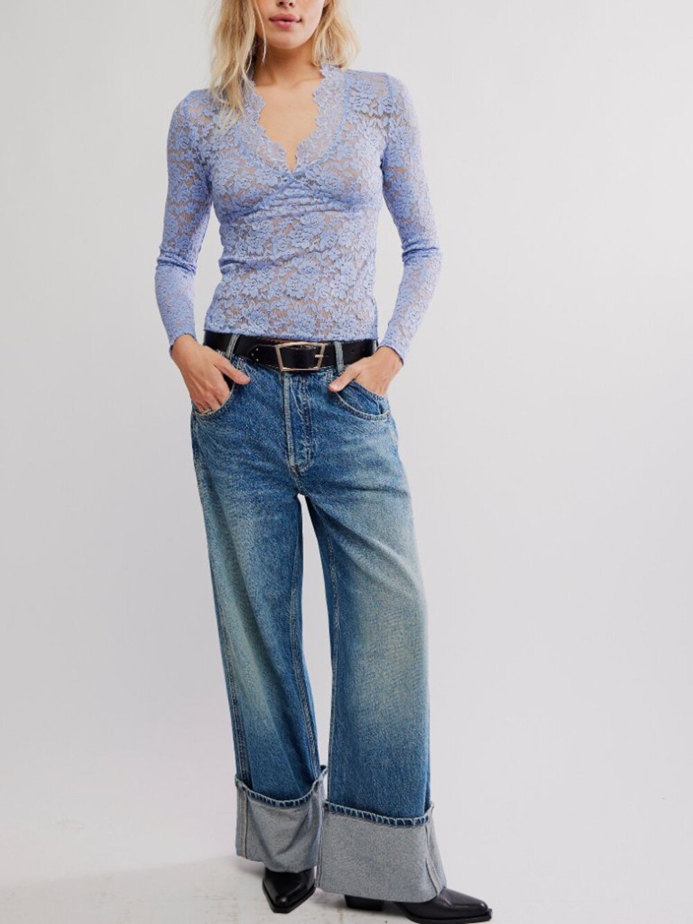 Free People All Day Lace Long Sleeve/Dawn Breeze - Picture 5 of 6
